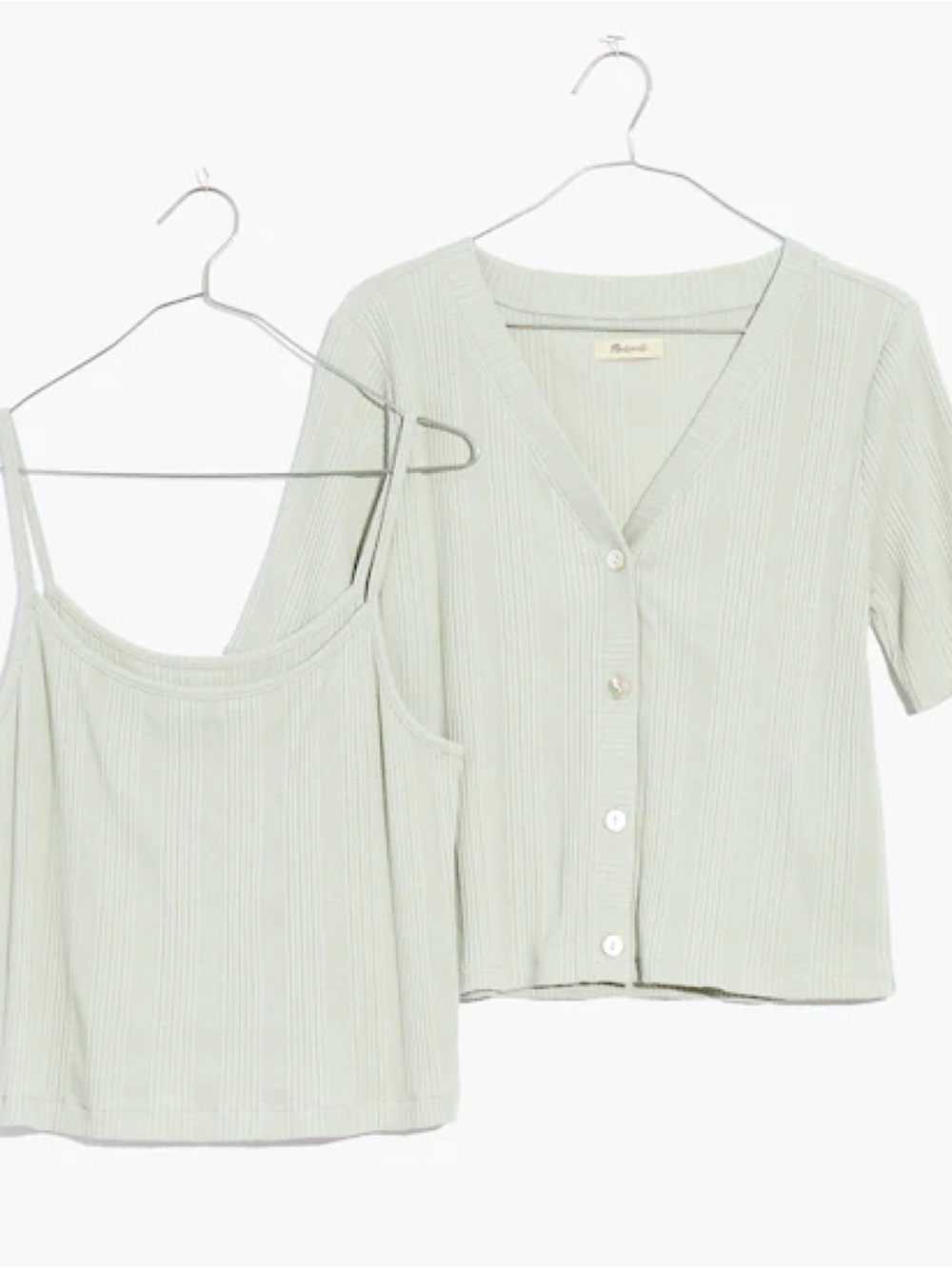 NWT Madewell Pointelle Cardigan Twin Two-Piece Set Ashen Sage Green Small